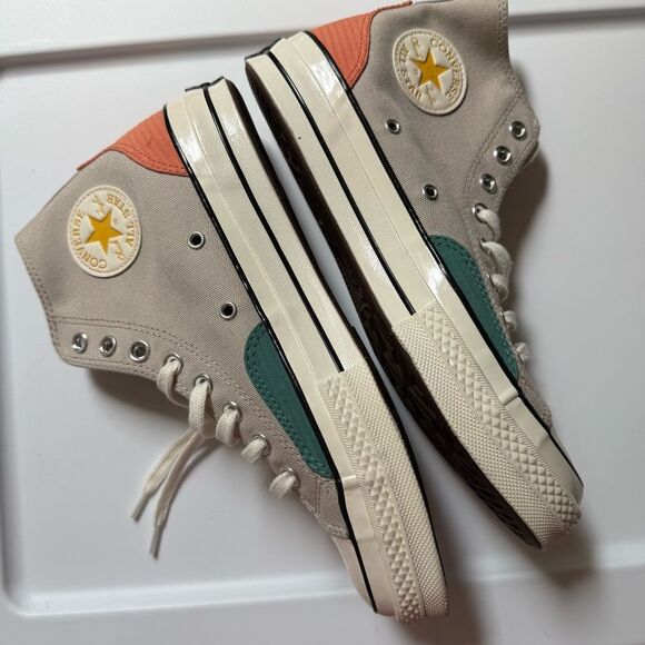 Converse High-Tops in Gray, Teal, and Coral - Picture 1 of 8
